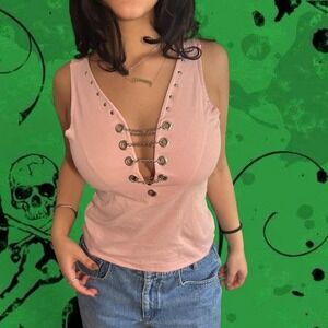 Y2K Vance Bikerwear Pink Chain Lace-Up Tank
